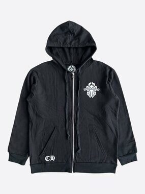 Chrome Hearts Black & White Dagger Logo Zip Up Hoodie